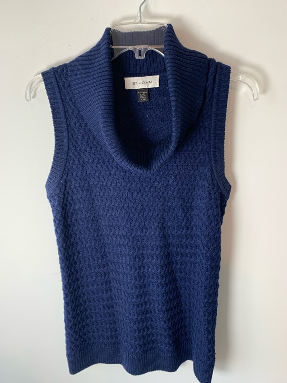St. John Deep Navy Sleeveless Cowl Neck Sweater sleeveless S NWOT